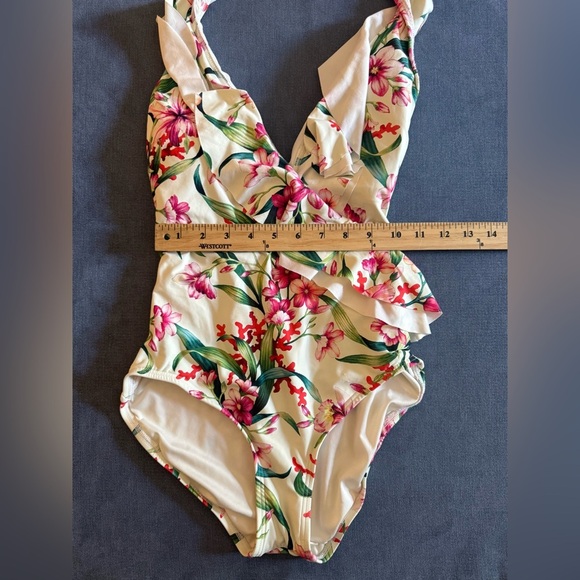 Carmen Marc Valvo One Piece Swim Suit Women’s SZ 8 Floral V Neck Adjustable - Picture 8 of 9